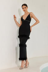 Mischa Maxikleid mit Feder- und Kristallverzierungen