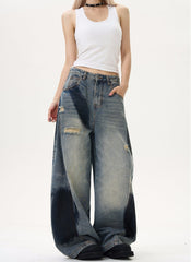 Used-Look-Jeans mit gebleichtem Waschschnitt, weitem Bein und Baggy-Style