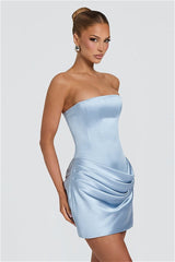 Draped One Shoulder Satin Bodycon Mini Dress