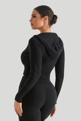 Sexy Strick-Kapuzenpullover mit hohem Bund und langen Ärmeln