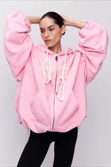 Pinkfarbener, mittellanger Hoodie mit Buchstabenprint