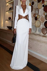 Schmale, langärmelige Partykleid mit tiefem V-Ausschnitt und Spitzendetails