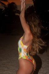 Deep V Metal Backless Lace Up One Piece Swimwear