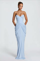 Strapless Corset Draped Bodycon Maxi Dress