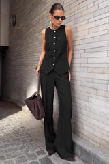 Blazer Vest Wide Leg High Waist Two Piece Work Set