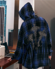 Blau karierte Oversize-Kapuzenjacke
