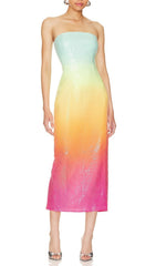Trägerloses Pailletten-Ombré-Maxikleid in Mehrfarbig