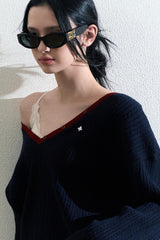 Marineblauer Strickcardigan mit V-Ausschnitt