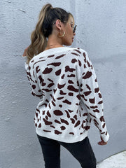 Strickpullover mit Leopardenmuster und V-Ausschnitt 