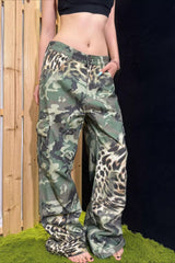Deconstructed Camo Loose Fit Straight Leg Jeans