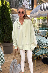 Retro-Kapuzenpullover mit Stickerei und Reißverschluss