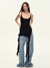 Gerafftes asymmetrisches schwarzes Camisole-Top