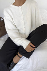 Vielseitiger, weicher Retro-Strickcardigan aus grauer Wolle mit Knöpfen