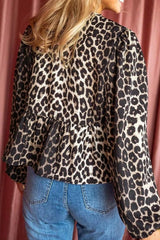 Langarm-Cardiganbluse mit Leopardenmuster und lockerem Schnitt