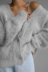 Strickjacke aus weichem Nerzfleece mit V-Ausschnitt, locker gestrickt