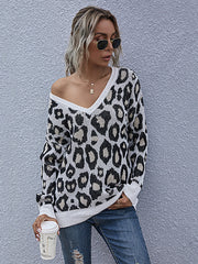 Strickpullover mit Leopardenmuster und V-Ausschnitt 