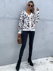 Strickpullover mit Leopardenmuster und V-Ausschnitt 