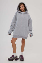 Oversize-Kapuzenpullover mit langen Ärmeln und Reißverschluss in Unifarbe