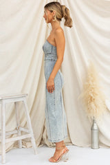Strapless Patchwork Denim Dress