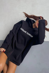 Oversized Langarm-Hoodie mit Buchstabenprint