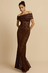 Durchsichtiges, schulterfreies Meerjungfrauen-Partykleid aus Spitze