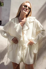 Zweiteilige Bluse mit Rüschen, V-Ausschnitt und lockerem Schnitt