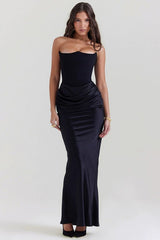 Trägerloses, rückenfreies, gerafftes Partykleid