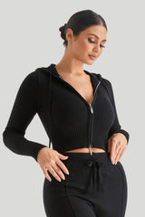 Sexy Strick-Kapuzenpullover mit hohem Bund und langen Ärmeln