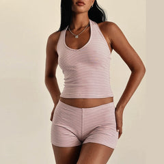 Zweiteiliges Set aus rosa Rüschen-Baumwoll-Leinen-Hosen