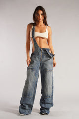 Street Style Low-Rise Hosenträger Wide-Leg Jeans