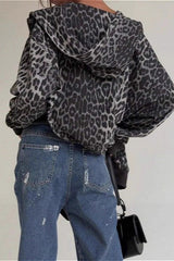 Leoparden-Kapuzenpullover mit Reißverschluss, locker geschnitten