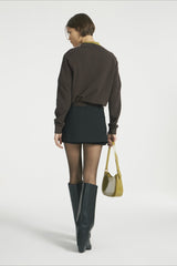 Polo Collar Button Placket Knit Sweater