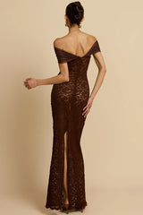 Durchsichtiges, schulterfreies Meerjungfrauen-Partykleid aus Spitze