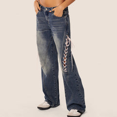 Seitlich mit Bandage versehene, tief sitzende Baggy-Hose