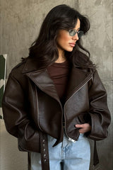 Elegante Retro-Biker-Lederjacke mit Gürtel