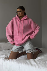 Used-Look-Hoodie aus einfarbiger Baumwolle