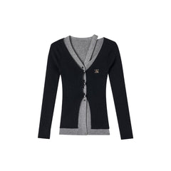 Elegante, lange schwarze Strickjacke mit Lochmuster