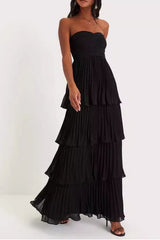 Trägerloses, gerafftes, gestuftes Partykleid mit Rüschen