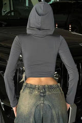 Crop-Top, schmal geschnittener Kapuzenpullover mit Reißverschluss