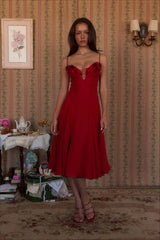 Tief ausgeschnittenes, transparentes Midi-Partykleid mit 3D-Blumenmuster und 3D-Detail