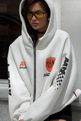 Oversized Kapuzenpullover mit Reißverschluss und Logo-Buchstabenprint
