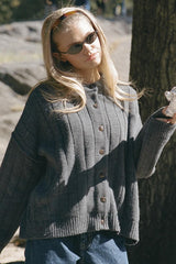 Rundhalsausschnitt, gerippter, lockerer Cardigan