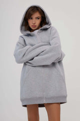 Oversize-Kapuzenpullover mit langen Ärmeln und Reißverschluss in Unifarbe