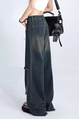 Oversized Star Patch Raw Edge Jeans