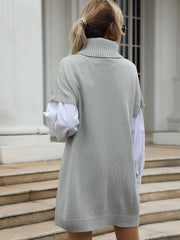 Einfarbiges Strickkleid mit hohem Kragen 
