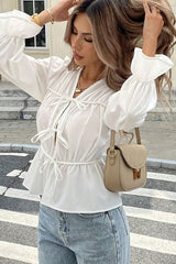 Cardigan-Bluse mit langen Ärmeln und Taillenband