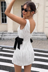 Striped Crew Tie A Line Elegant Work Dress