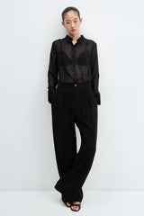 Chiffon-Bluse mit Metallic-Jacquard-Muster, durchsichtig, locker geschnitten, kurz