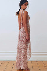 Backless Slit Tie Strap Floral Dress