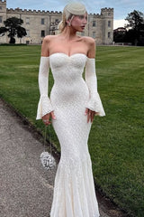 Sexy Meerjungfrauen-Partykleid mit ausgestellten Ärmeln aus Mesh-Spitze
